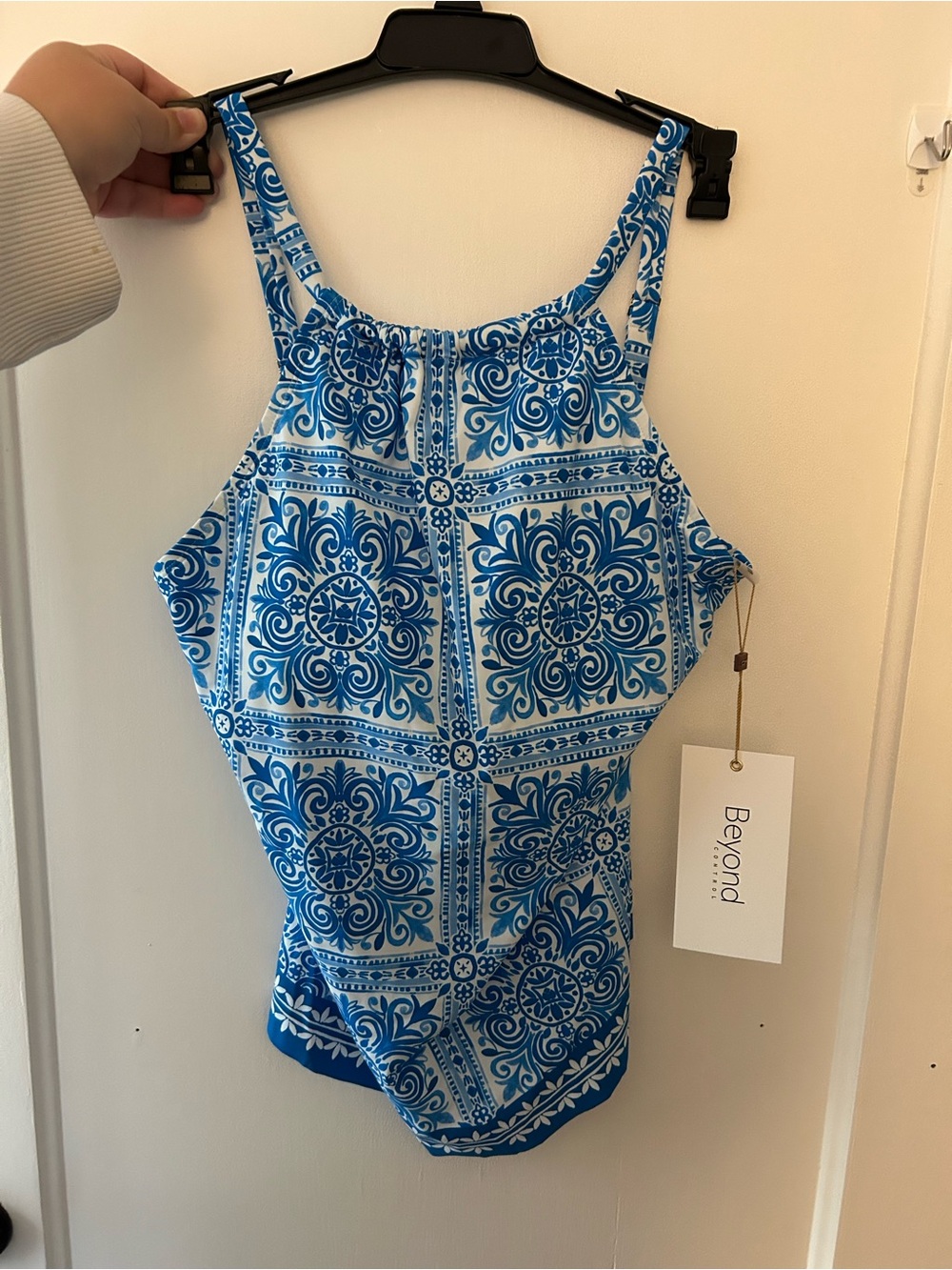 Beyond Blue Tile-Print Women's One-Piece Bikini Top